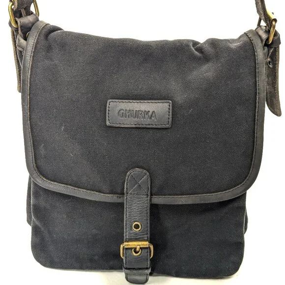 GHURKA Black Denim and Leather Rugged Messenger Crossbody - Picture 2 of 15